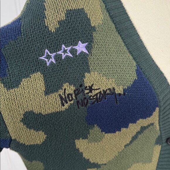 Vilagallo Anthropologie embroidered camo cardigan sweater S Small - Picture 7 of 15